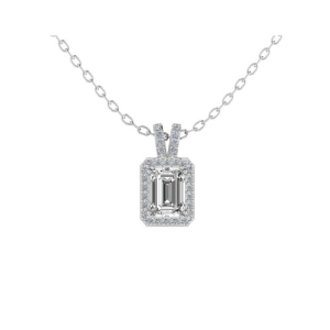 Stylish Emerald Cut Diamond Halo Pendant