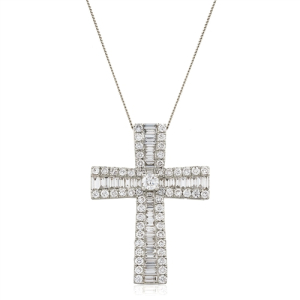 Pawlina Natural Diamond Mixed Shapes cut Cross Pendant Necklace