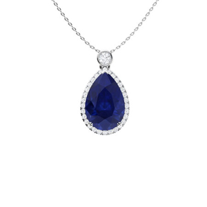 Vani Blue Sapphire 3 Prong Birthstone Diamond Pendant Necklace