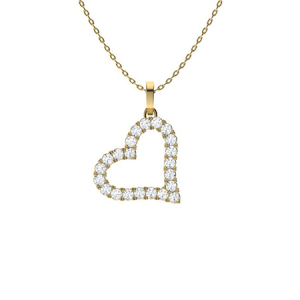 Poonam Natural Diamond Yellow Gold Shared Prong Heart Necklace