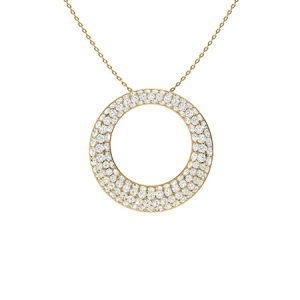Pholma Lab-Created Diamond Yellow Gold Pave Set Circle Pendant Necklace