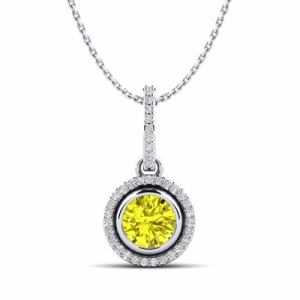 Tinble 0.20 Carat Round cut Bezel Set  Yellow Diamond Pendant Necklace