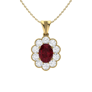 Prasheila Natural Ruby Yellow Gold Double Prong  Necklace