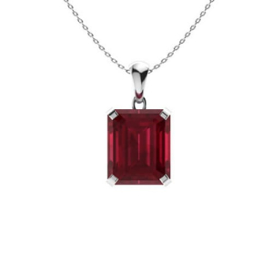 Hibiscus 1.50 Carat Natural Ruby Emerald cut 4 Claw Set  Necklace