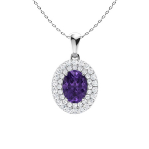 Quetzalli Amethyst 4 Prong Birthstone Diamond Pendant Necklace