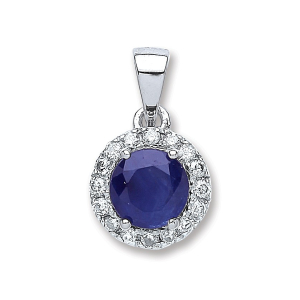 1.00 Carat Round Blue Sapphire Diamond Pendant