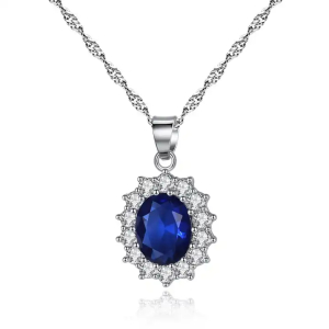 1.00 Carat Oval Shaped Blue Sapphire Diamond Pendant