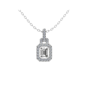 Designer Emerald Cut Halo Diamond Pendant