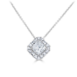 Taresa 0.50 - 1.50 Carat Lab-Created Diamond Princess cut 4 Claw Set  Halo Pendant Necklace