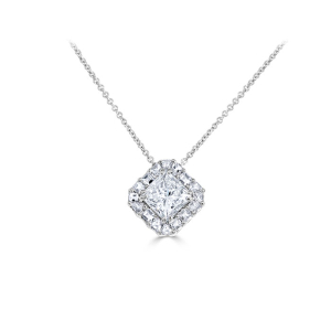 Designer Princess Cut Halo Diamond Pendant