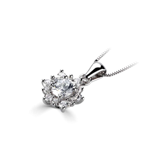 0.41 Carat Four Claw Floral Style Round Halo Diamond Pendant