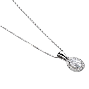 0.31 Carat Four Claw Oval Shaped Halo Diamond Pendant