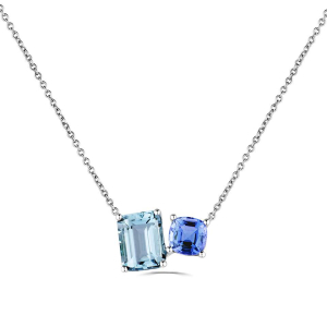 3.04 Carat Gemstone Pendant With Chain In Aqua Marine,Tanzanite And Morganite,Pink Tourmaline