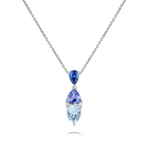 2.23 Carat Mixed Shaped Gemstone Aquamarine,Tanzanite And Blue Sapphire Pendant With Chain
