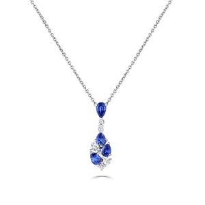1.04 Carat Pear Shaped Blue Sapphire,Ruby And Emerald Gemstone And Round Diamond Pendant With Chain