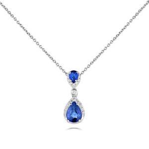 0.90 Carat Pear Shaped Gemstone And Round Diamond Set Pendant in Blue Sapphire,Emerald And Ruby