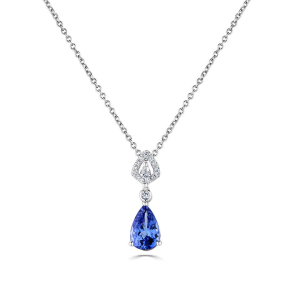 1.71 Carat Pear Shaped Gemstone Tanzanite Drop Style Pendant With Chain