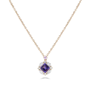 0.38 Carat Princess Cut Amethyst And Pink sapphire Pendant With Chain