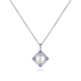 0.40 Carat Fresh Water Pearl And Tanzanite Pendant And Chain