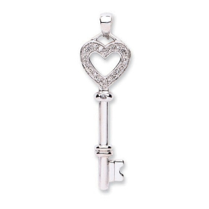 0.08 Carat Natural Round Diamond Heart Pendant in Key Style