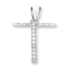 0.15 Carat Natural Round Diamond T Initial Pendant In White Gold