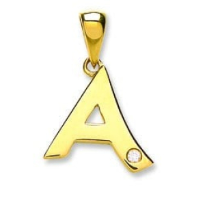 0.01 Carat Natural Round Diamond A Initial Pendant In Yellow Gold