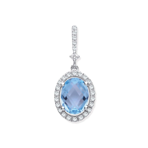1.77 Carat Oval Shaped Blue Topaz And Round Diamond pendant