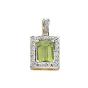 1.91 Carat Emerald Shaped Peridot Gemstone With Round Diamond Set Pendant