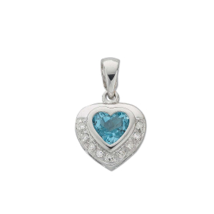 0.90 Carat Heart Shaped Blue Topaz Gemstone With Round Diamond Set Pendant
