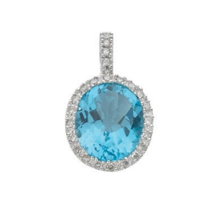 6.06 carat Oval Shaped Blue Topaz Gemstone With Round Diamond Pendant