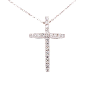 Panya Natural Diamond Round cut 4 Prong  Cross Pendant Necklace