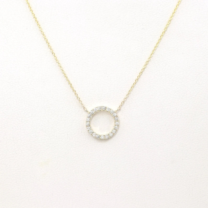 Pembe Natural Diamond Yellow Gold Prong Set Circle Pendant Necklace
