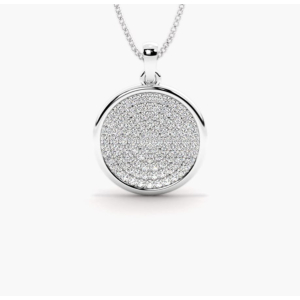 Penthea Natural Diamond Yellow Gold Pave Set Circle Pendant Necklace