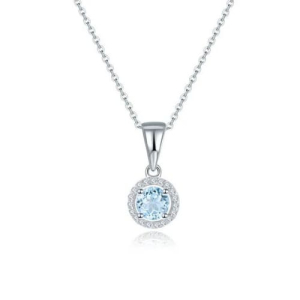 Pomona Aquamarine 4 Prong Halo Pendant Necklace