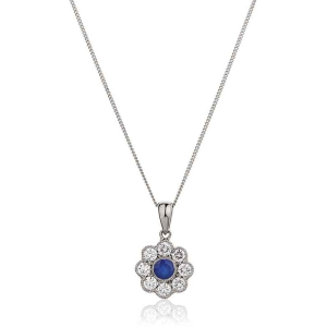 0.60 Carat Natural Blue Sapphire With Round Diamond Set Pendant In 18K White Gold And Platinum
