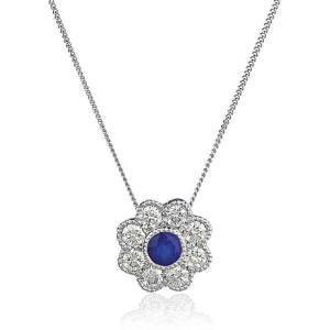 0.60 Carat Natural Blue Sapphire With Round Diamond Set Pendant In 18K White Gold And Platinum