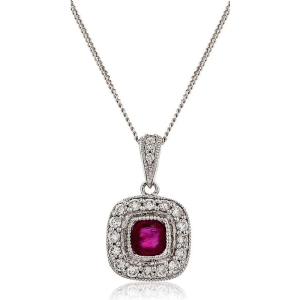 0.65 Carat Natural Cushion Cut Ruby With Round Diamond Set Pendant In 18k Gold And Platinum With Claw Setting