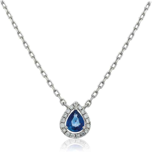0.45 Carat Natural Pear Cut Blue Sapphire And Round Diamond Set Pendant In 18K Gold And Platinum With Claw Setting