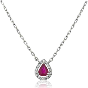 0.45 Carat Natural Pear Cut Ruby With Round Diamond Set Pendant In 18K Gold And Platinum With Claw Setting