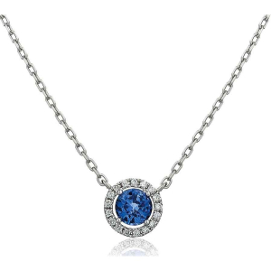 0.75 Carat Natural Round Blue Sapphire And Diamond Set Pendant In 18K Gold And Platinum With Claw Setting