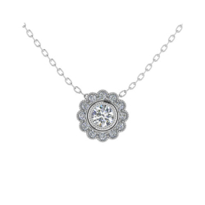 Designer Floral Round Halo Diamond pendant