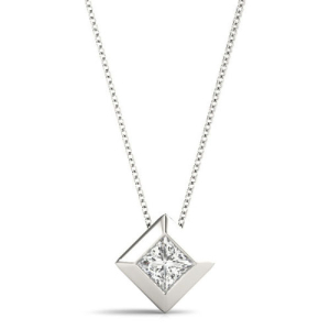Richarede Lab-Created Diamond Princess cut Bezel Set  Solitaire Pendant Necklace