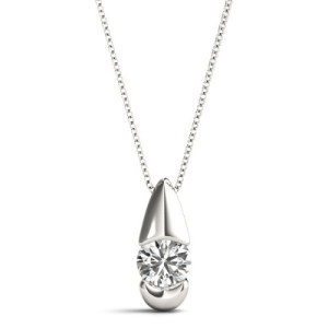 Rikilde Natural Diamond Round cut Semi Bezel  Solitaire Pendant Necklace