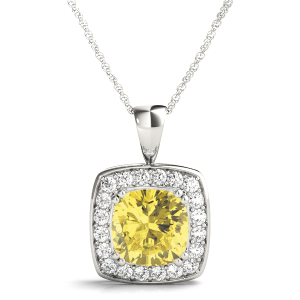 Turgiua Yellow Diamond 4 Prong Halo Pendant Necklace