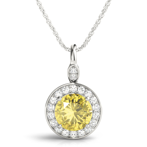 Twillian 0.50 - 3.00 Carat Yellow Diamond Round cut 4 Prong  Halo Pendant Necklace