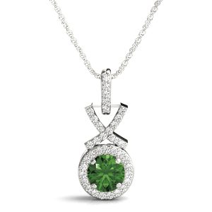 Veruca Emerald Silver 4 Prong Halo Pendant Necklace