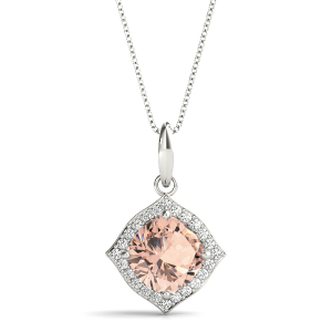 Taysia Morganite 4 Prong Halo Pendant Necklace