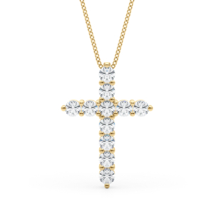 Venna Natural Diamond Yellow Gold Shared Prong Cross Pendant Necklace