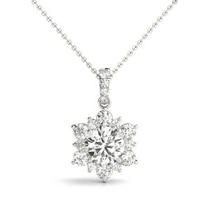 Valynn Natural Diamond 4 Prong Set Halo Pendant Necklace