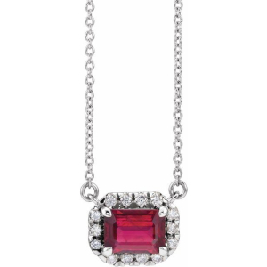 Jerlin Natural Ruby 4 Prong Halo Pendant Necklace